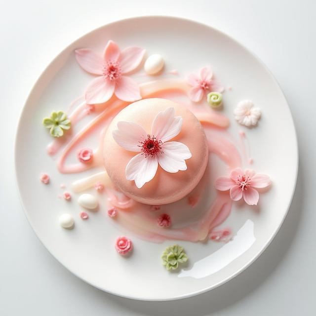 桜をテーマにした芸術的なデザートプレート