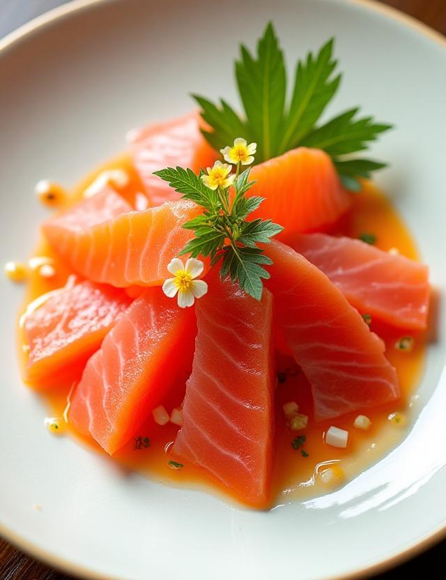カルパッチョ仕立ての新鮮な魚料理