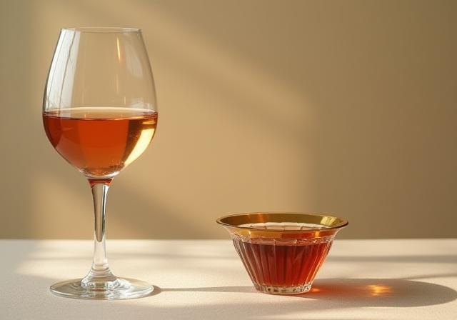 ワイングラスと日本酒のお猪口が並んでいる様子